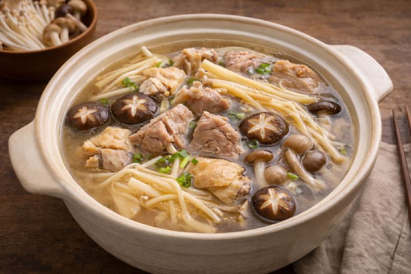 鮮菇筍絲排骨土雞湯做法：清甜不膩、湯頭超鮮的家常補湯
