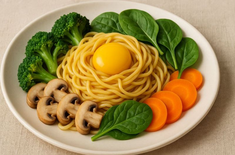 用土雞蛋做出幸福味：蔬食蛋黃麵的香氣日常