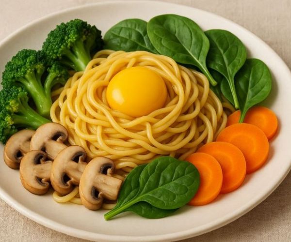 用土雞蛋做出幸福味：蔬食蛋黃麵的香氣日常